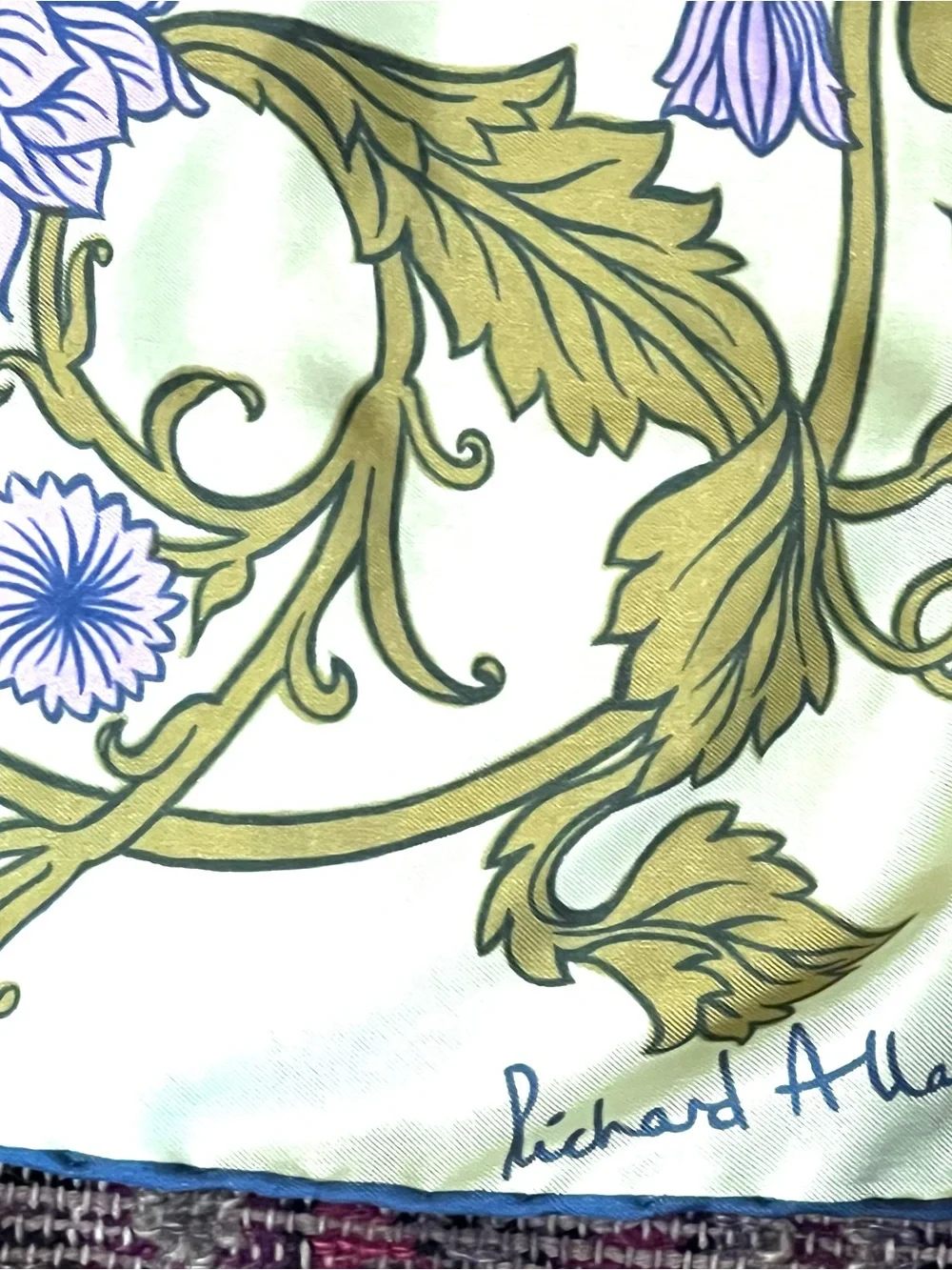 Vintage Richard Allan London Silk Scarf Purple Floral Scroll Made in England